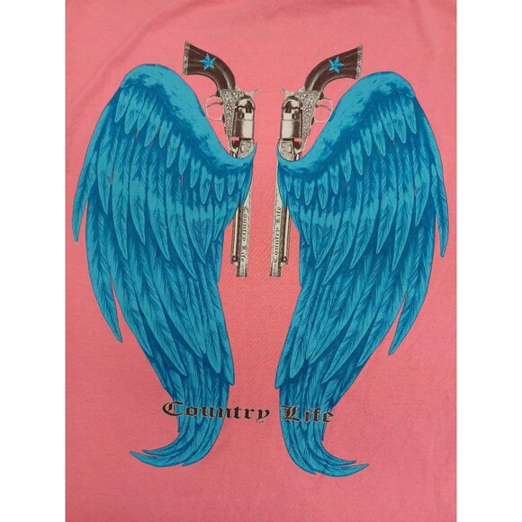 Country Life Outfitters Pink & Blue Wings Guns Revolvers T Shirt Size Small - Picture 5 of 10